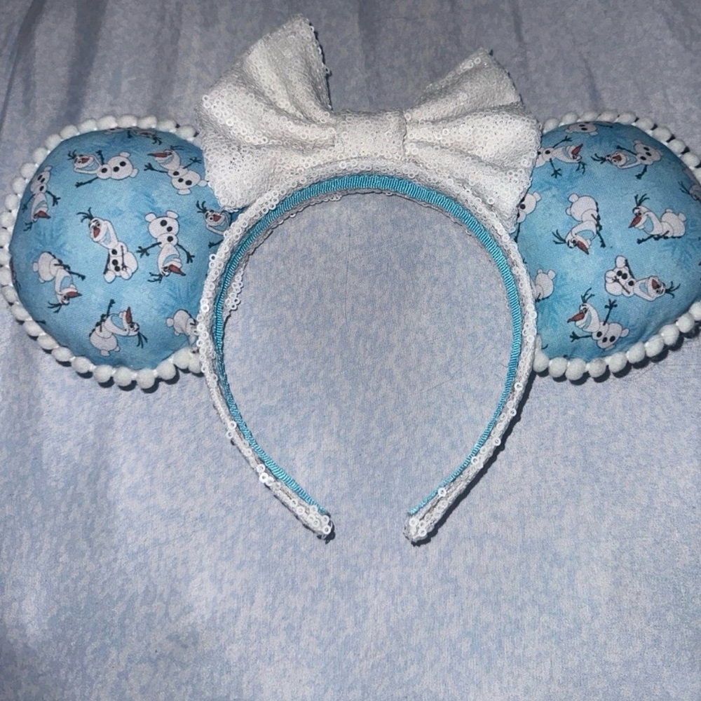 Blue and White Snowman Ear Headband
